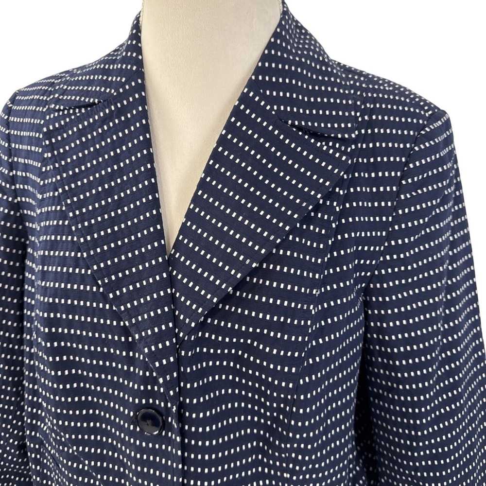 Rafaella Blazer‎ Women 16W Navy Blue White Square Print Cotton Lined Jacket - Picture 5 of 12